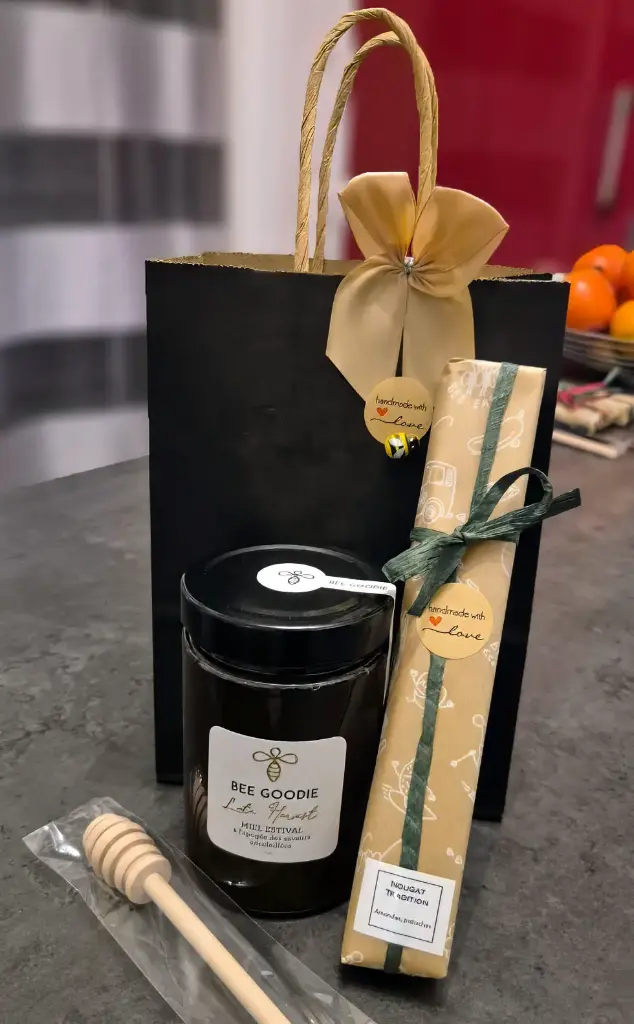 Set cadeau (miel et nougat) (Tradition (amandes & pistaches torréfiées), 100g+)